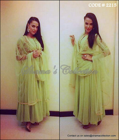 2215 Neha Dhupia's pista green anarkali