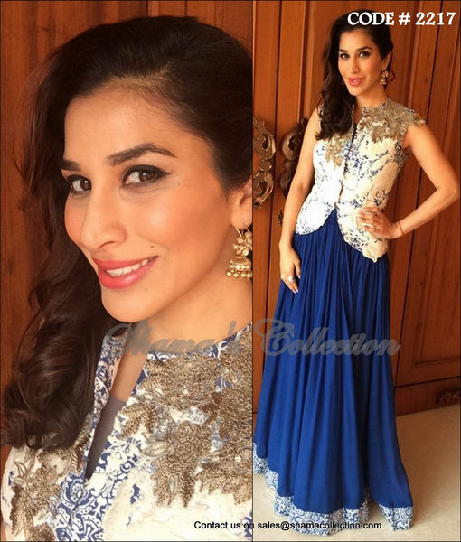 2217 Sophie Choudhry's blue anarkali frock