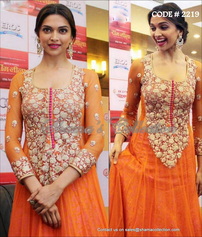 2219 Deepika Padukone's orange-pink anarkali gown