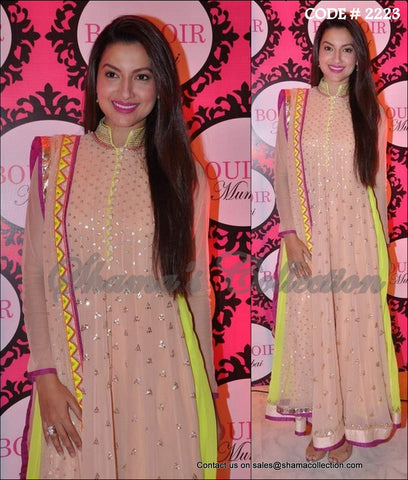 2223 Gauhar Khan's nude-neon anarkali