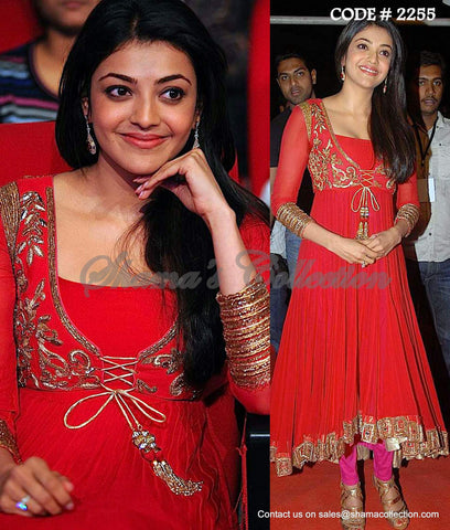 2255 Kajal Agrawal's red-pink high-low anarkali