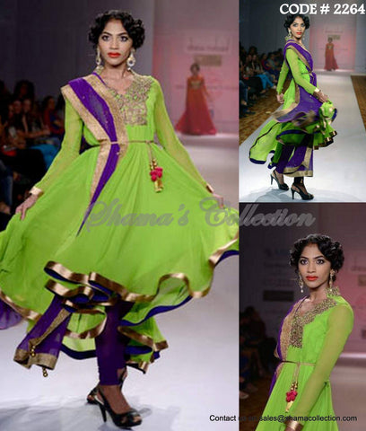 2264 Green purple high low anarkali