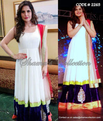 2265 Zarine Khan's white anarkali gown