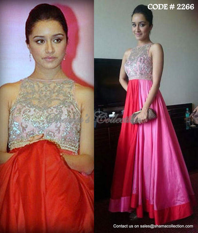 2266 Shraddha Kapoor's red pink anarkali gown
