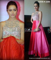 2266 Shraddha Kapoor's red pink anarkali gown