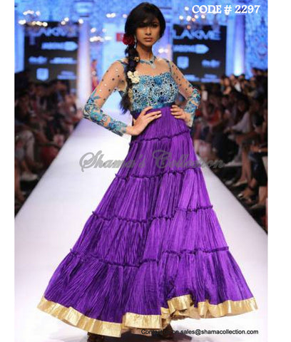 2297 Purple blue layered anarkali gown