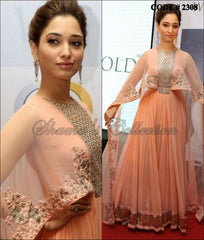 2308 Tamanna Bhatia's peach cape floor length anarkali