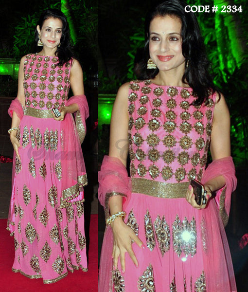 2334 Amishha Patel's pink floor length anarkali