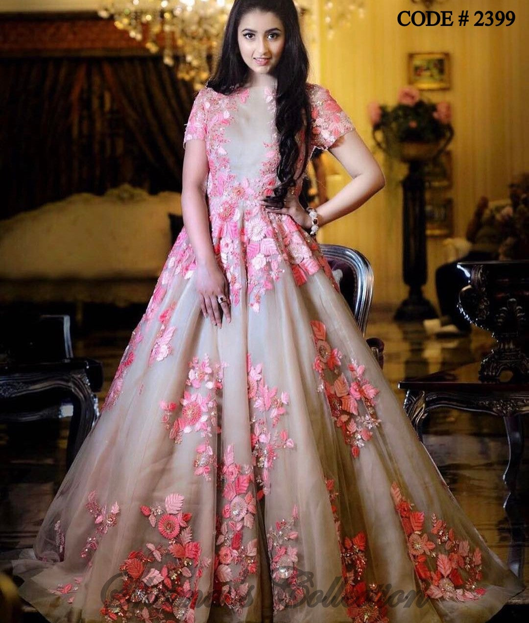 Rose Pink Anarkali Gown with Thread Work & Embroidered Neckline - Seasons  India