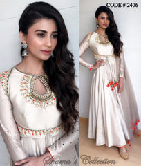 2406 Daisy Shah's Greyish White Anarkali