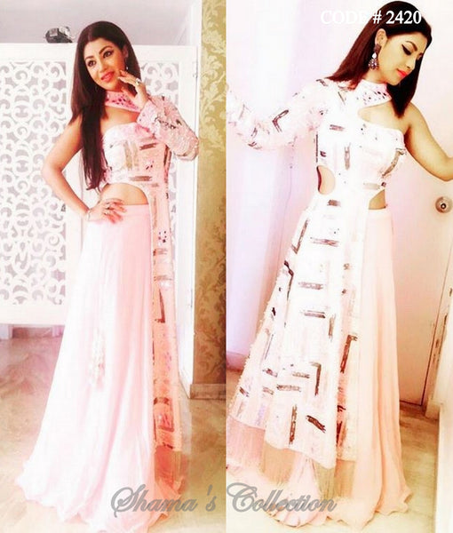 2420 Debina Bonnerjee in Baby Pink Cutout A Line - Anarkali Lengha