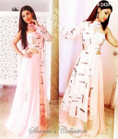 2420 Debina Bonnerjee in Baby Pink Cutout A Line - Anarkali Lengha