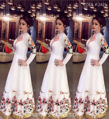 2425 White Anarkali Gown with Colorful Work