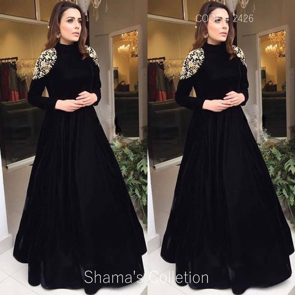 2426 Sober Black Gown with Zadosi Work