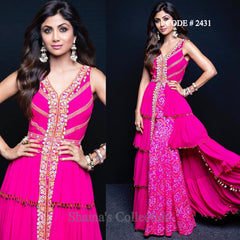 2431 Shilpa Shetty's Pink Bandhani Ruffle Gown (Arpita Mehta Inspired)