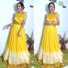 A013 Ombre amber anarkali gown