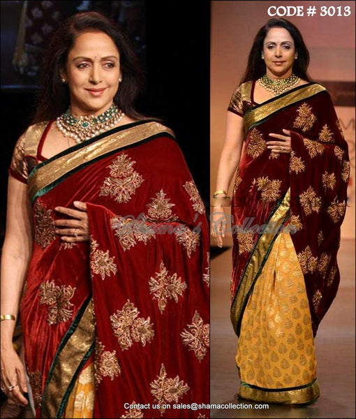 3013 Hema Malini's maroon-mustard saree