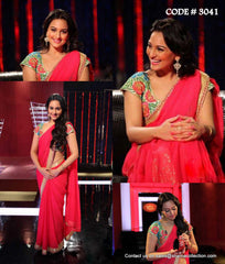 3041 Sonakshi Sinha's cherry red saree