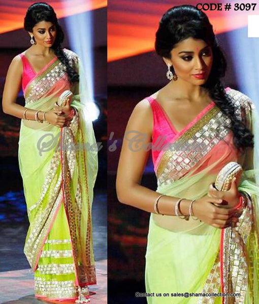 3097 Shriya Sharan's green-pink saree