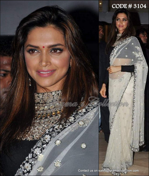 3104 Deepika padukone's white-black saree