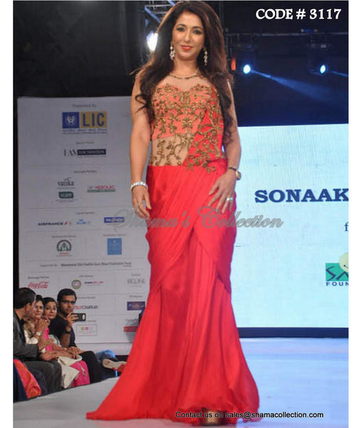 3117 Red saree gown
