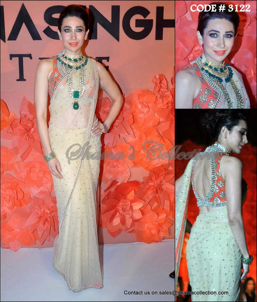 3122 Karisma Kapoor's Beige-orange saree