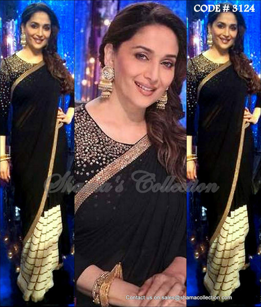 3124 Madhuri Dixit's black and beige saree