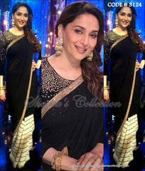 3124 Madhuri Dixit's black and beige saree