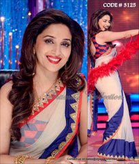 3125 Madhuri Dixit's Off white-red-blue saree