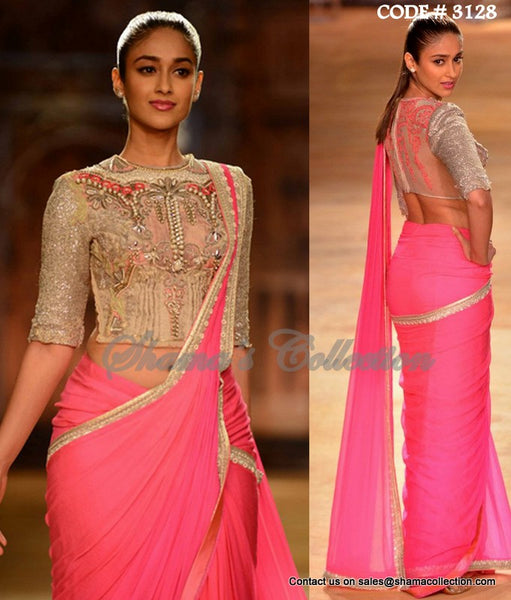 3128 Ileana D'cruz's pink sareesque