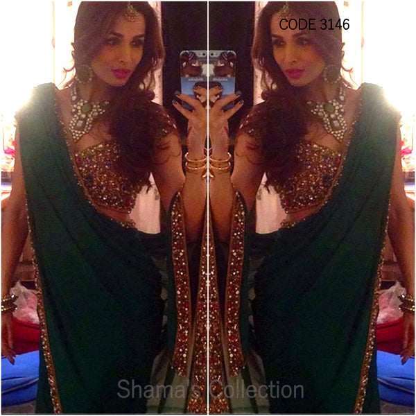 3146 Malaika Arora's Bejeweled Emerald Green Saree (Seema Khan Inspired)