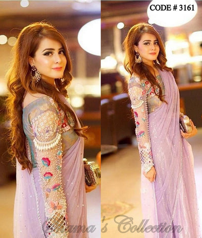 3161 Lavender Saree with Handwork Blouse