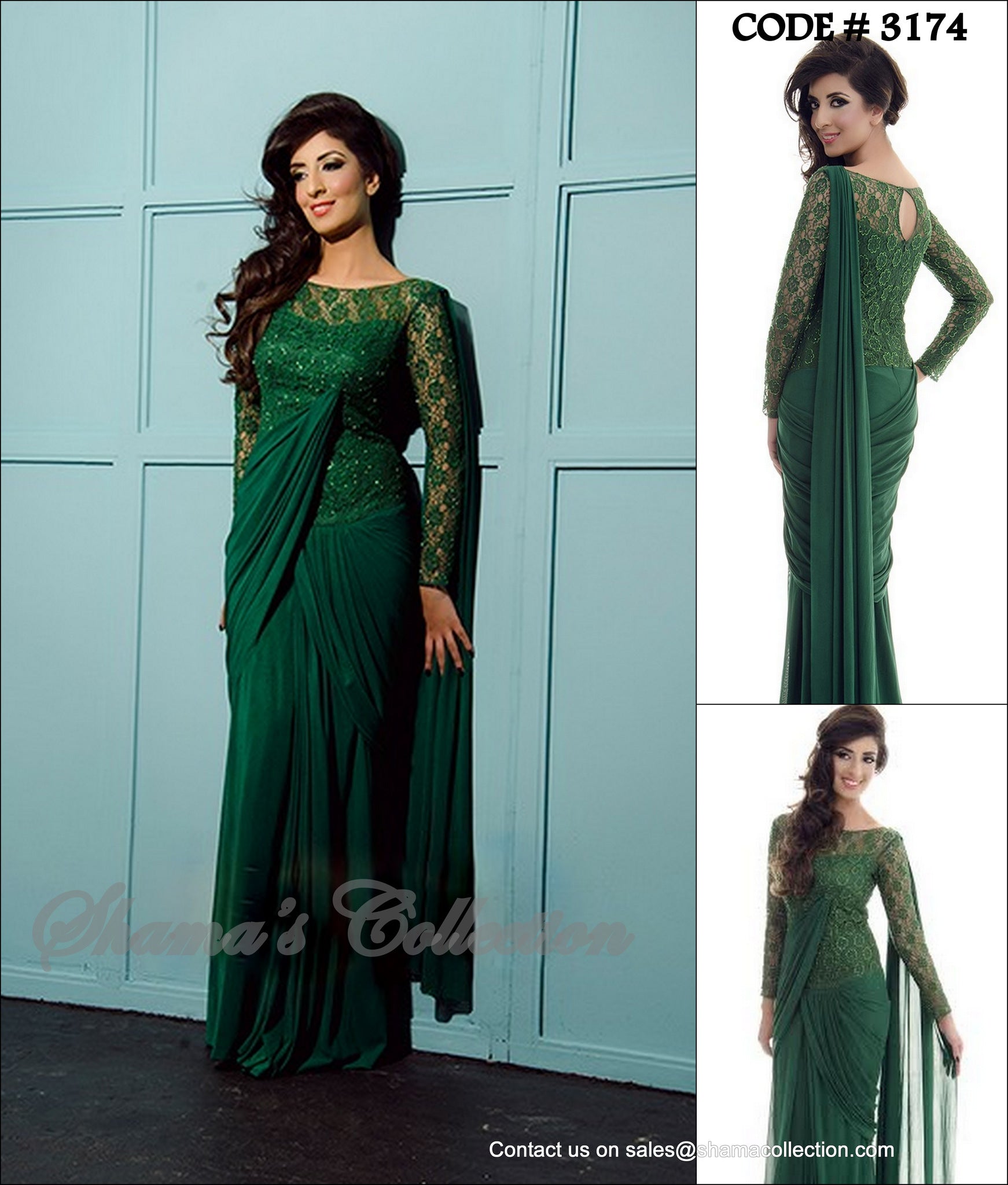 Trab Life Olive Green Half Saree Indo Western Style Gown - Trab Life -  3855255