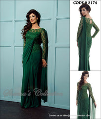 3174 Green saree gown