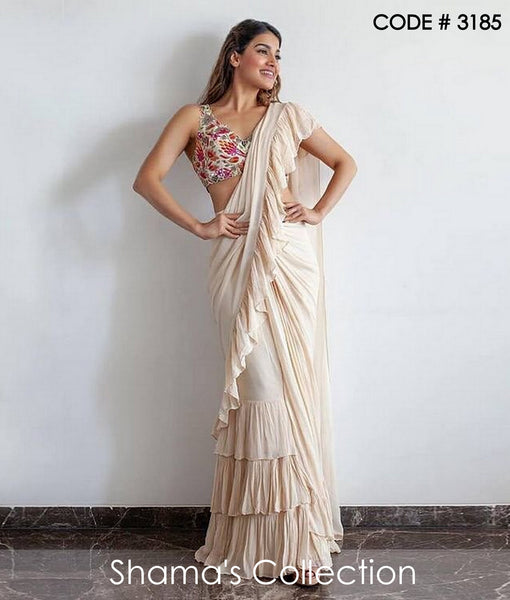 3185 Light Peach Ruffle Saree