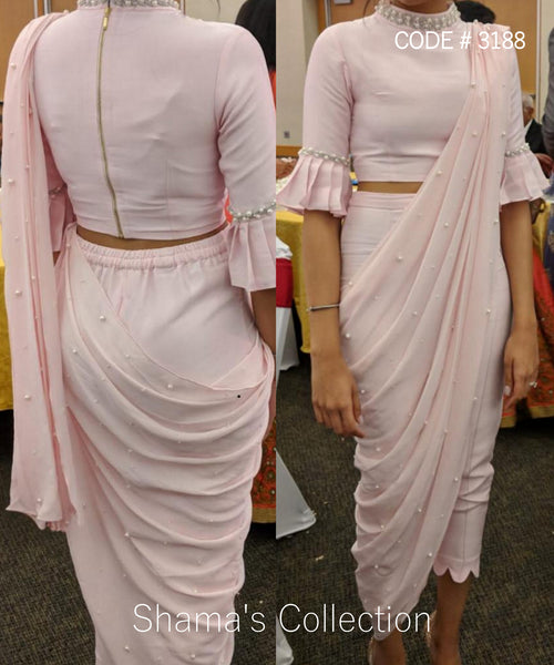 5097 Baby Pink Pants Drape Saree