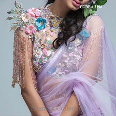 3198 Lavender 3D Floral Blouse Saree