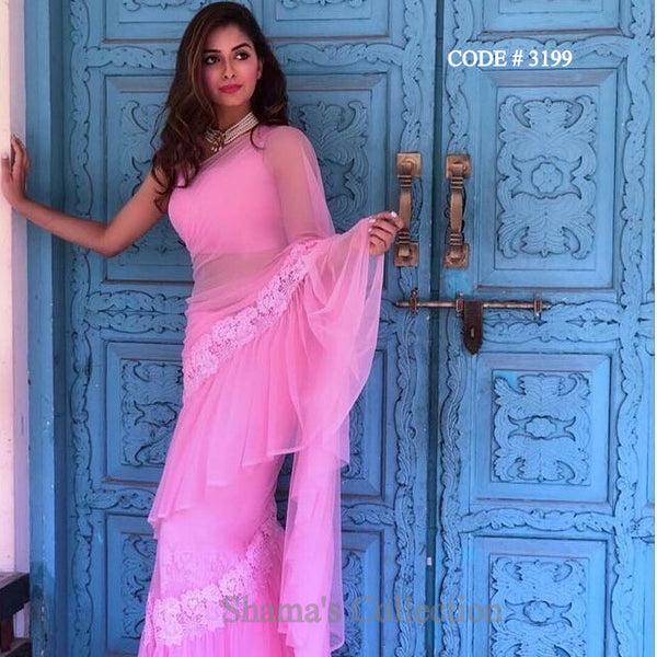 3199 Pink Ruffle Saree