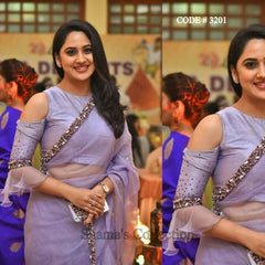 3201 Lavender Saree With Cold Shoulder Blouse