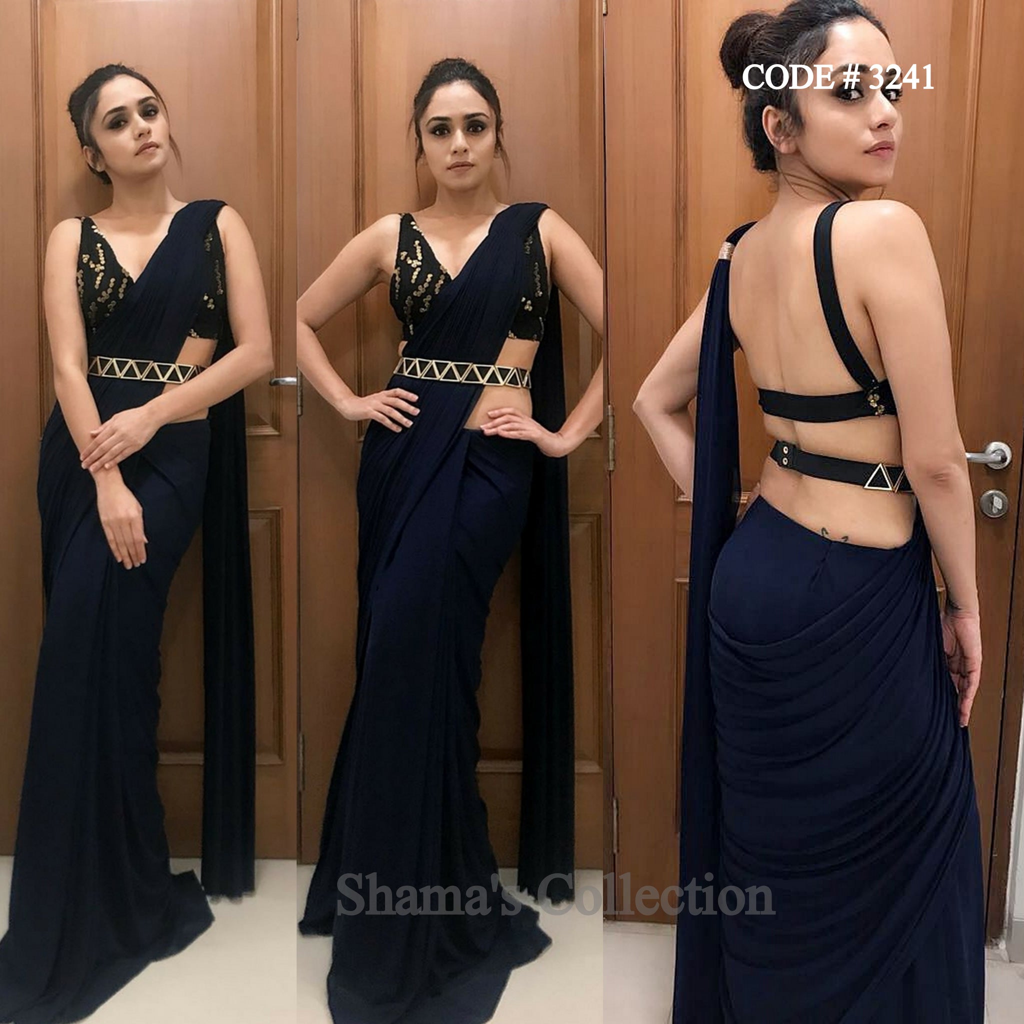 3241 Amruta Khanvilkar's Black Saree with Belt – Shama's Collection