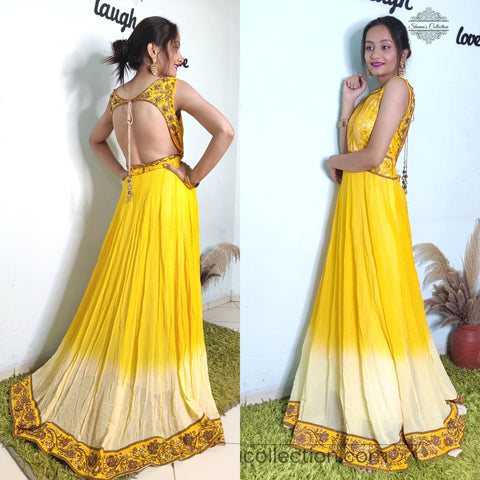 A013 Ombre amber anarkali gown