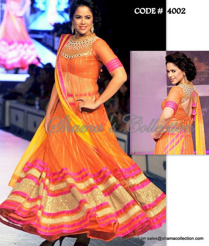 4002 Sameera Reddy's  orange anarkali lehenga