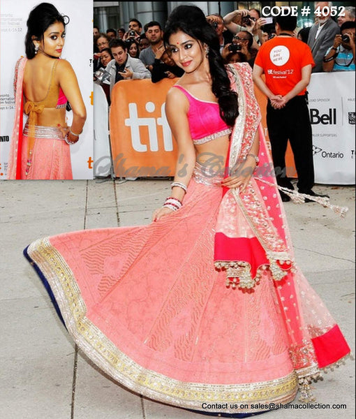 4052 Shriya Sharan's pink-coral pink lehenga