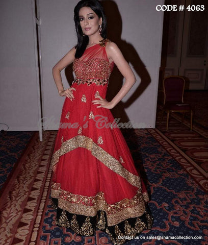 4063 Amrita Rao's red-black anarkali lehenga