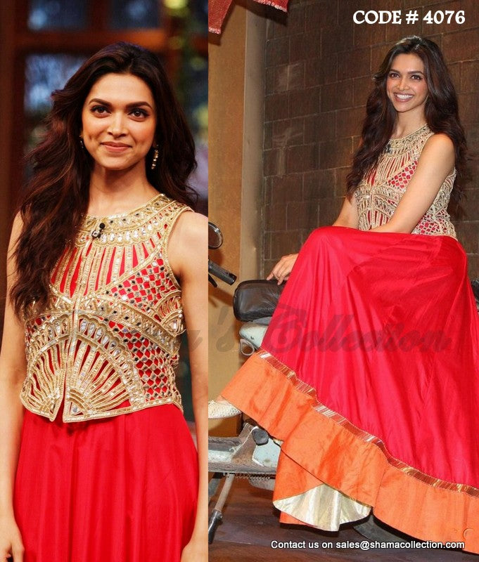 Deepika Padukone Stills In Orange Dress With Glass - Deepika Padukone