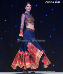 4082 Midnight blue and coral pink lehenga