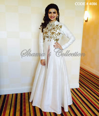 4086 Prachi Desai's white nude anarkali lehenga