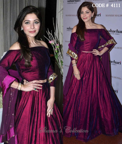 4111 Kanika Kapoor in magenta off shoulder blouse and lehenga