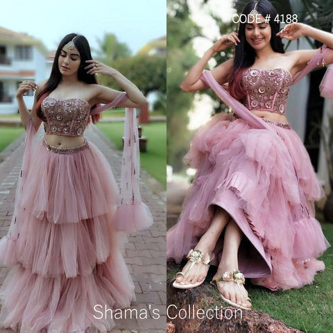 4188 Adah Sharma Dusty Pink Ruffle Lengha