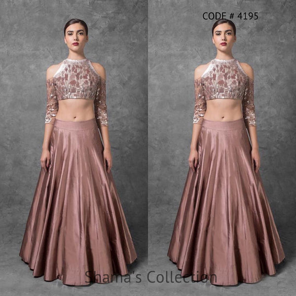 4195 Brown Cold Shoulder Lehenga